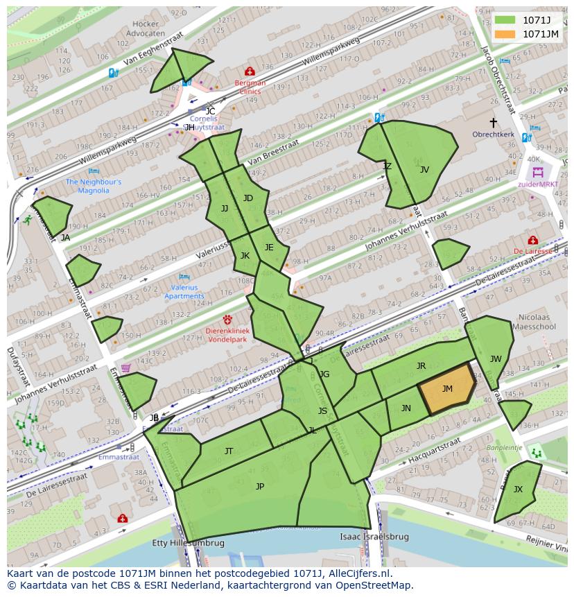 Afbeelding van het postcodegebied 1071 JM op de kaart.