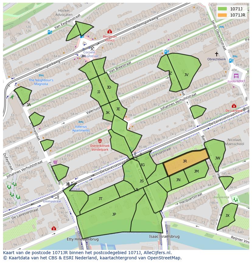 Afbeelding van het postcodegebied 1071 JR op de kaart.