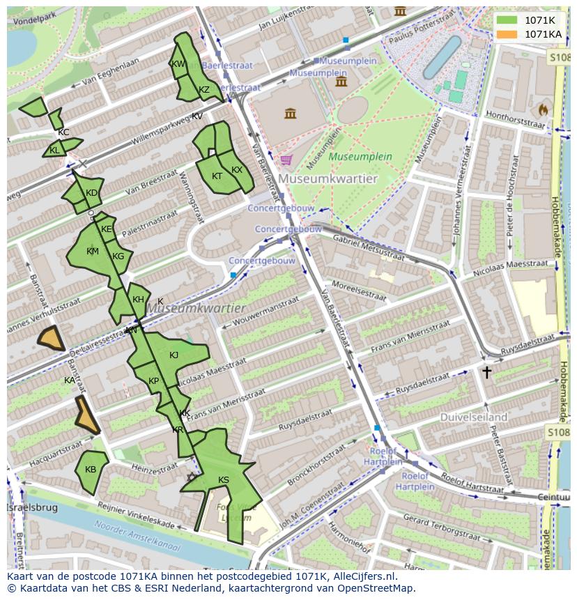 Afbeelding van het postcodegebied 1071 KA op de kaart.