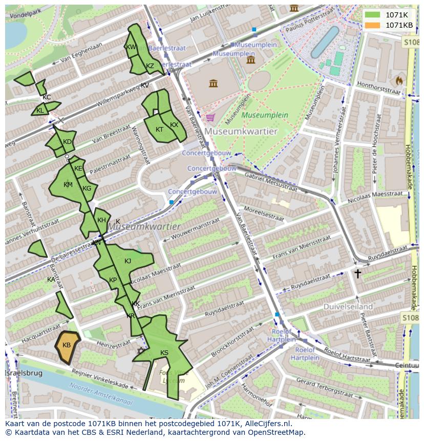 Afbeelding van het postcodegebied 1071 KB op de kaart.