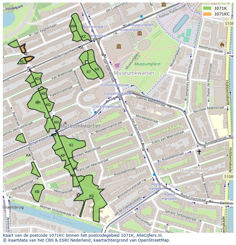 Afbeelding van het postcodegebied 1071 KC op de kaart.