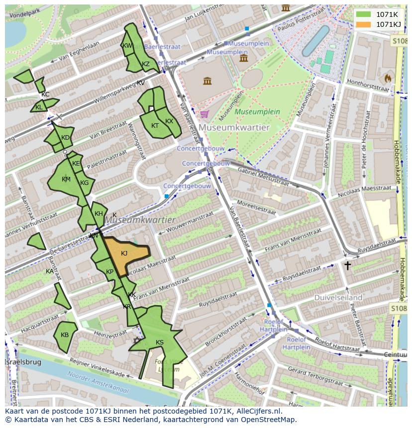 Afbeelding van het postcodegebied 1071 KJ op de kaart.