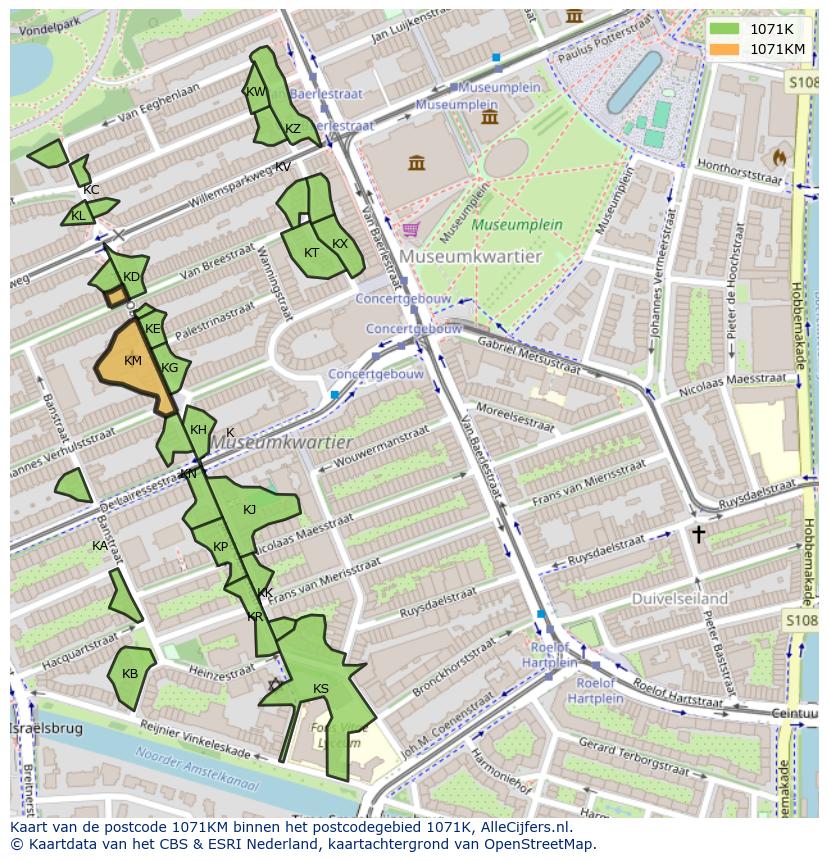 Afbeelding van het postcodegebied 1071 KM op de kaart.