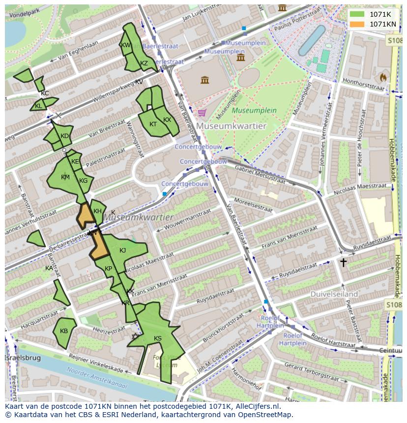 Afbeelding van het postcodegebied 1071 KN op de kaart.