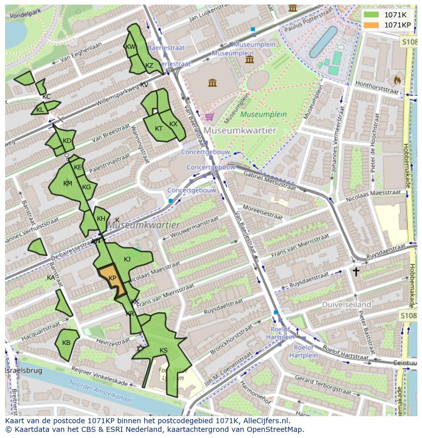 Afbeelding van het postcodegebied 1071 KP op de kaart.