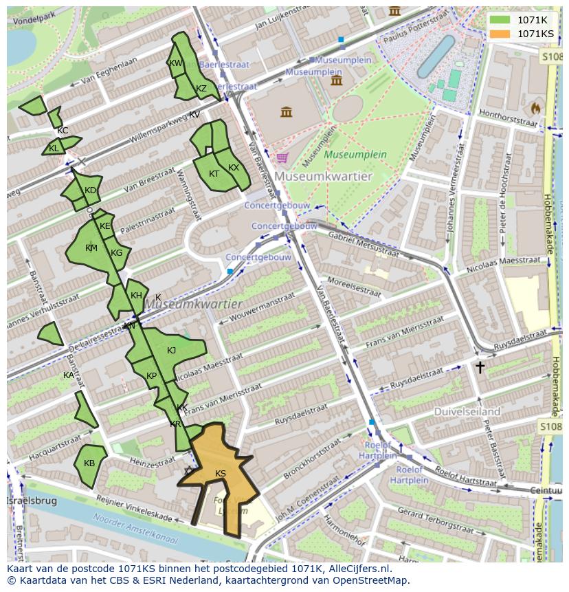 Afbeelding van het postcodegebied 1071 KS op de kaart.