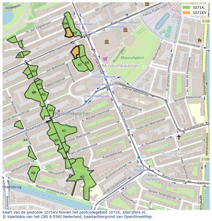 Afbeelding van het postcodegebied 1071 KV op de kaart.