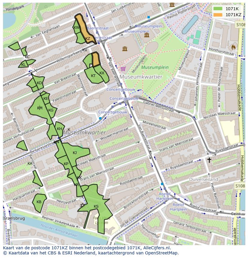 Afbeelding van het postcodegebied 1071 KZ op de kaart.