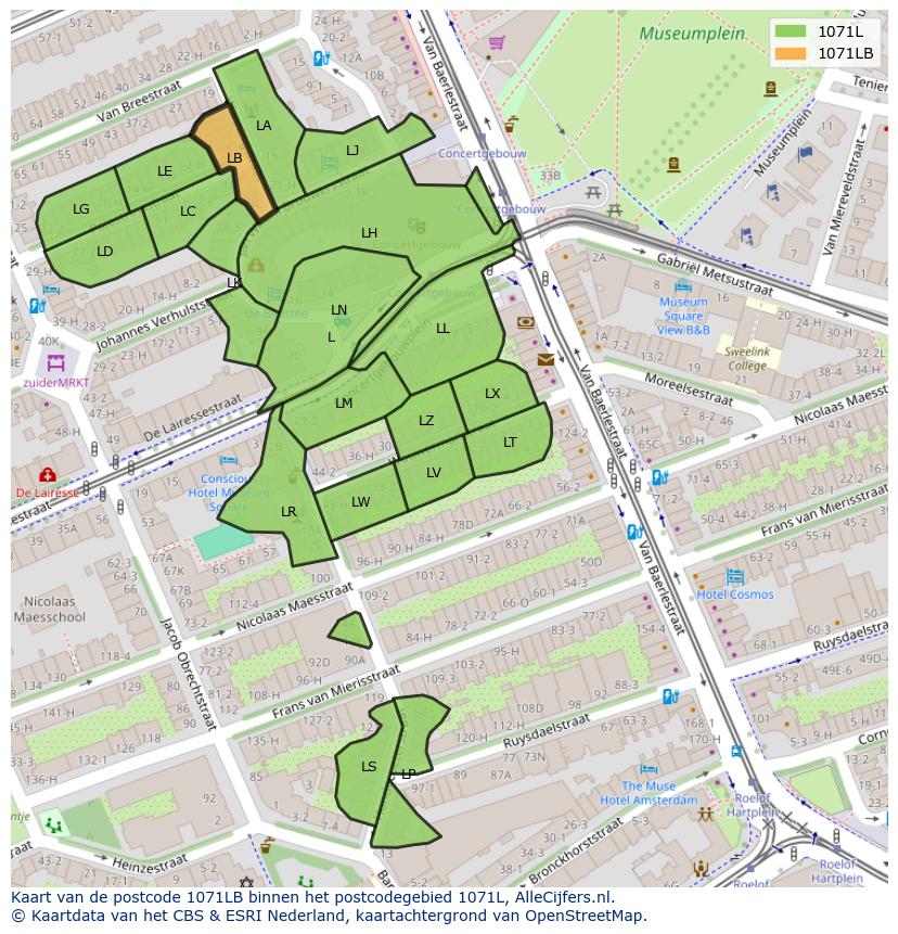 Afbeelding van het postcodegebied 1071 LB op de kaart.
