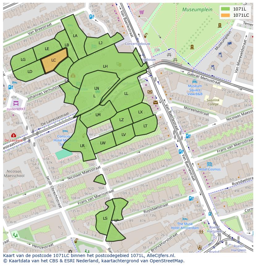 Afbeelding van het postcodegebied 1071 LC op de kaart.