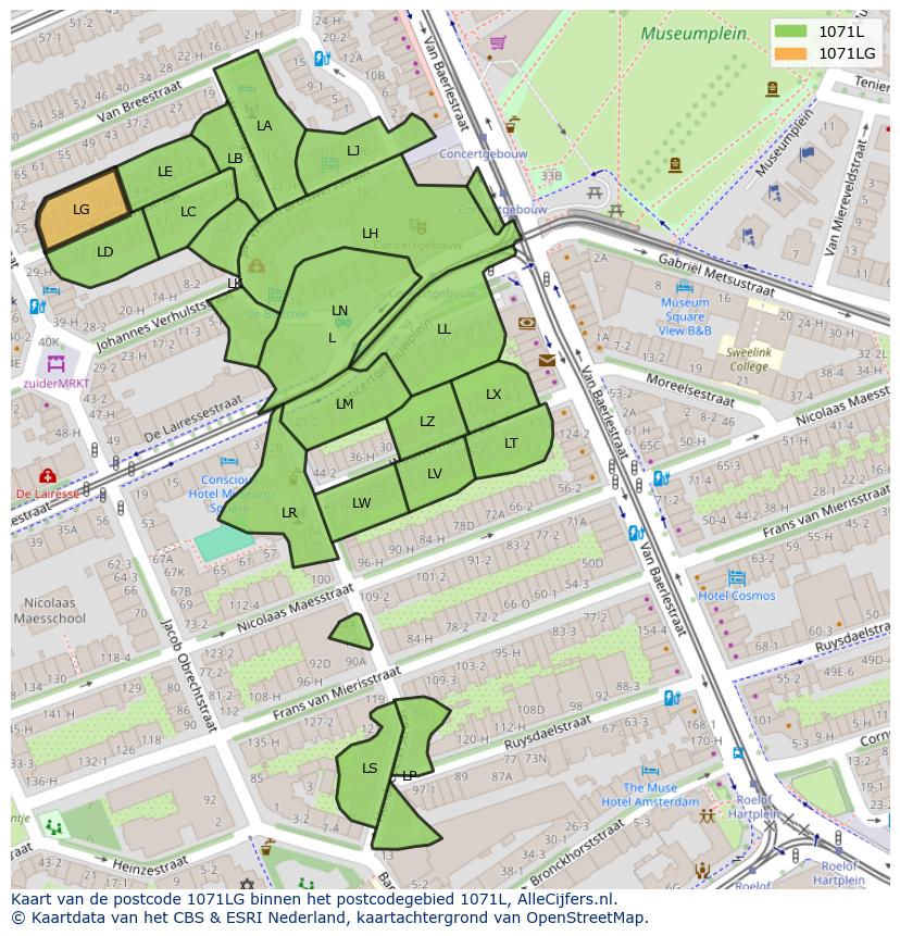 Afbeelding van het postcodegebied 1071 LG op de kaart.