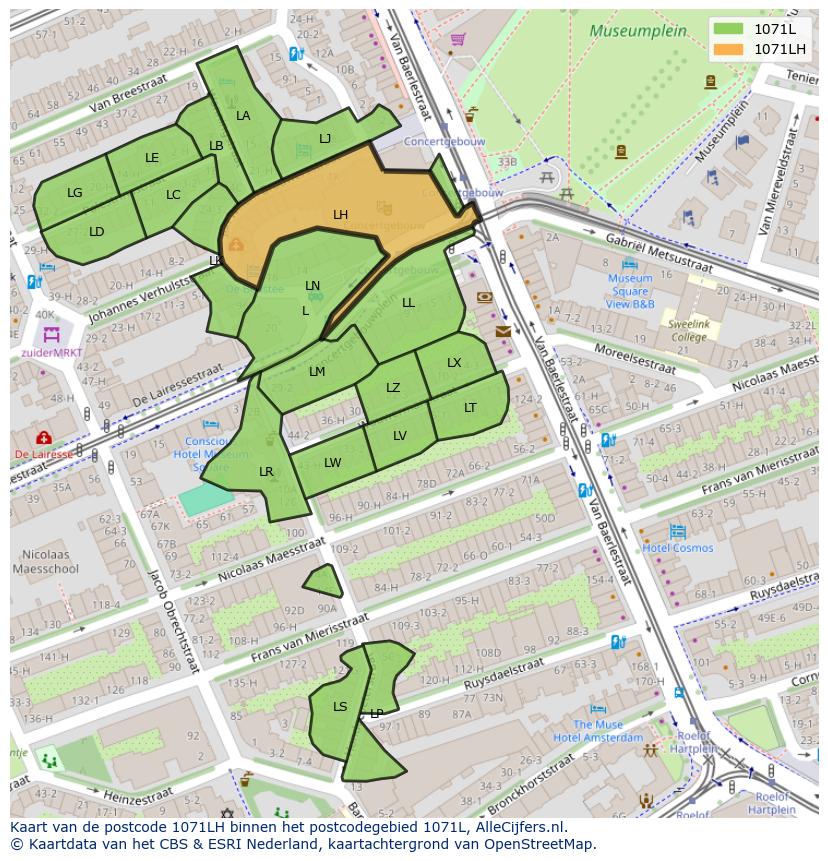 Afbeelding van het postcodegebied 1071 LH op de kaart.