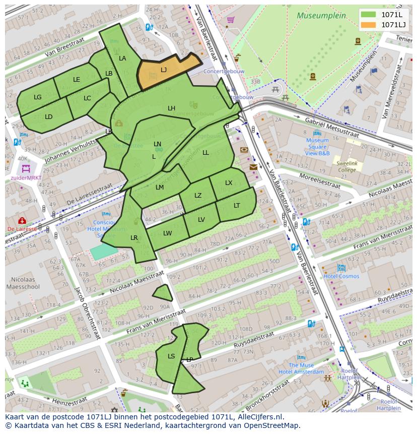 Afbeelding van het postcodegebied 1071 LJ op de kaart.