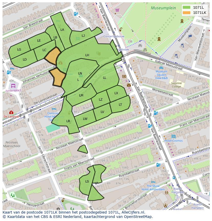 Afbeelding van het postcodegebied 1071 LK op de kaart.