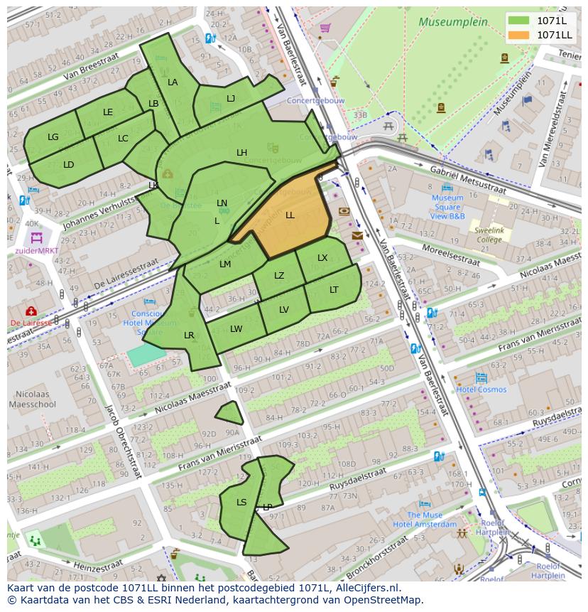 Afbeelding van het postcodegebied 1071 LL op de kaart.