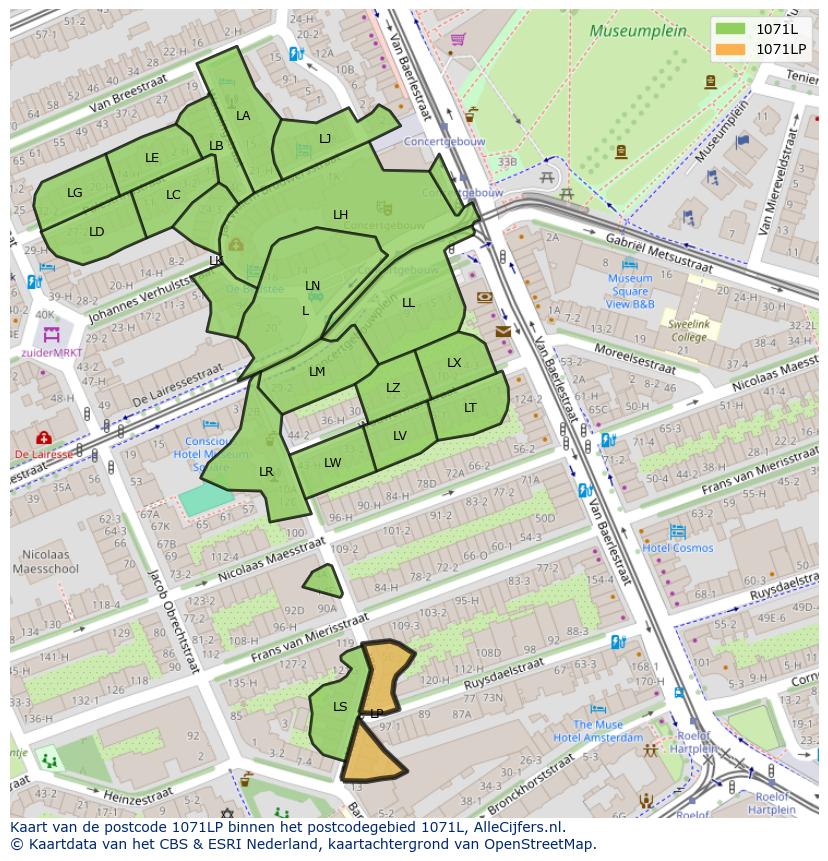 Afbeelding van het postcodegebied 1071 LP op de kaart.
