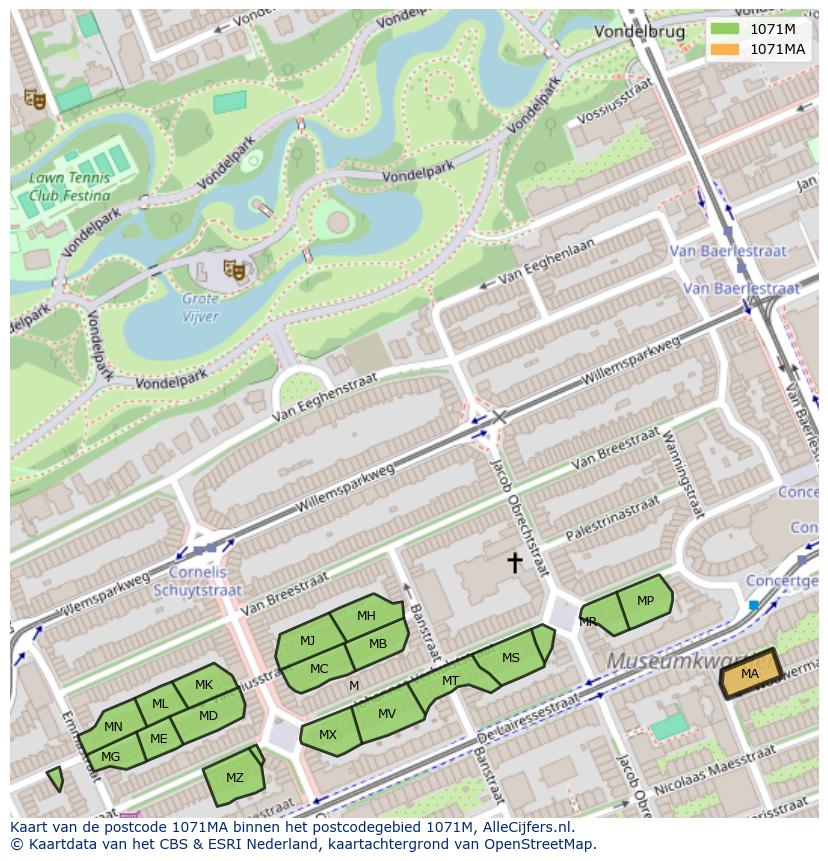 Afbeelding van het postcodegebied 1071 MA op de kaart.
