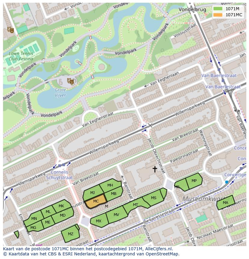 Afbeelding van het postcodegebied 1071 MC op de kaart.