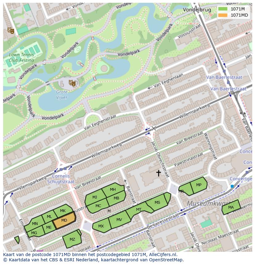 Afbeelding van het postcodegebied 1071 MD op de kaart.