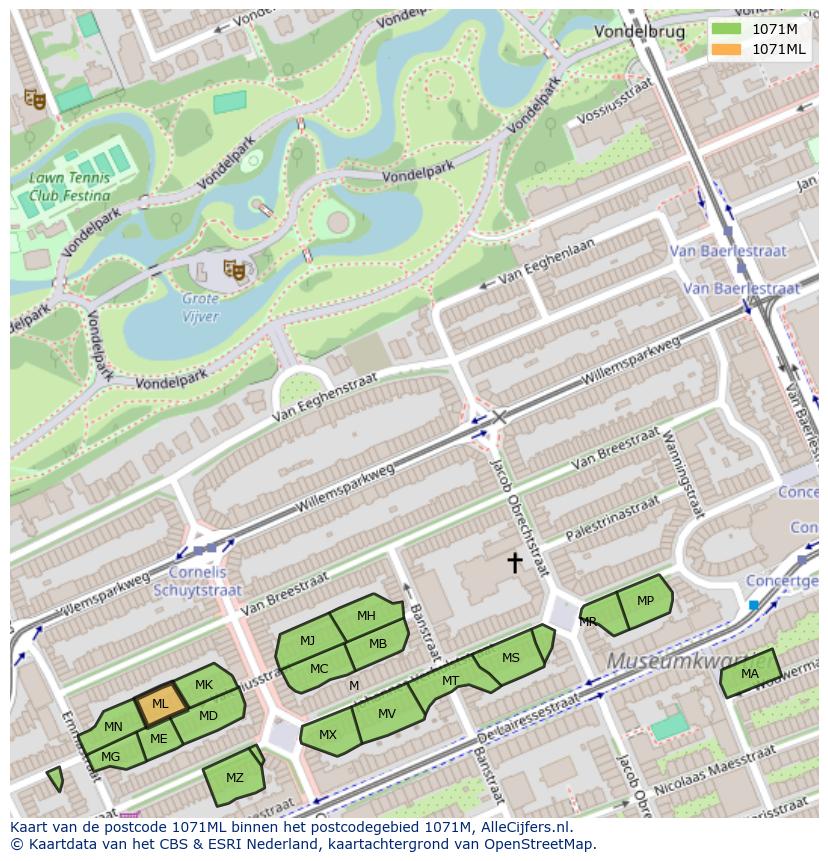 Afbeelding van het postcodegebied 1071 ML op de kaart.