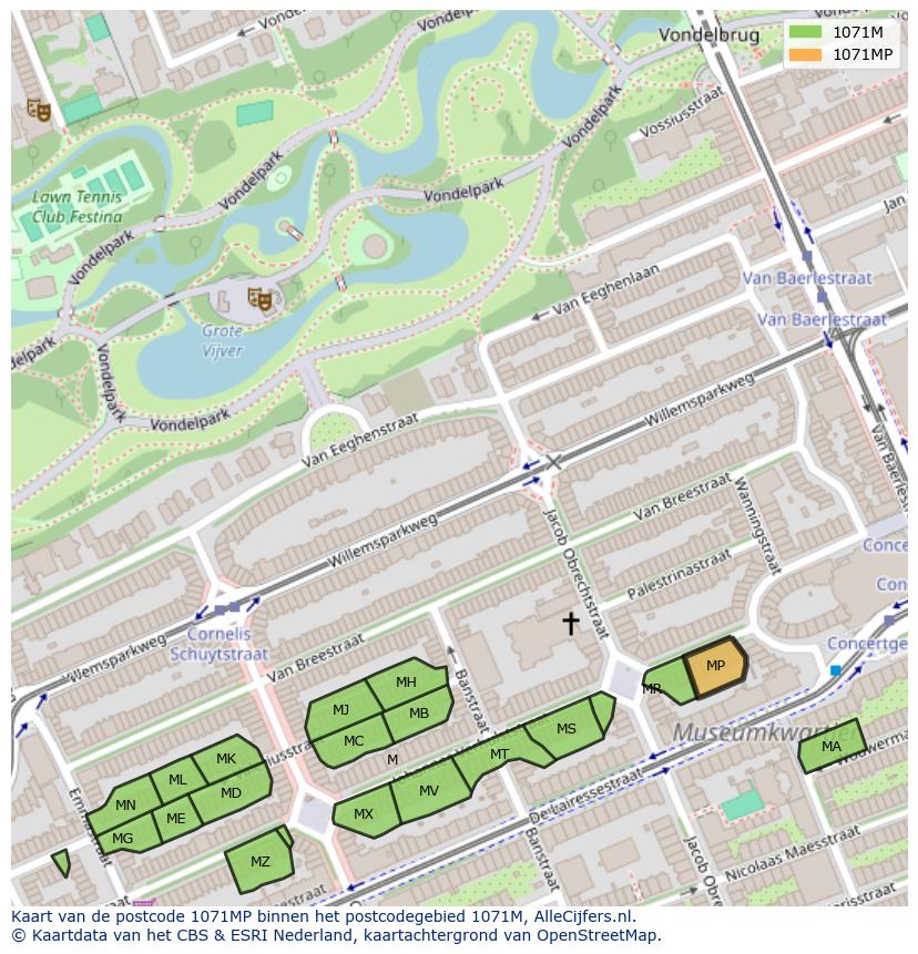 Afbeelding van het postcodegebied 1071 MP op de kaart.
