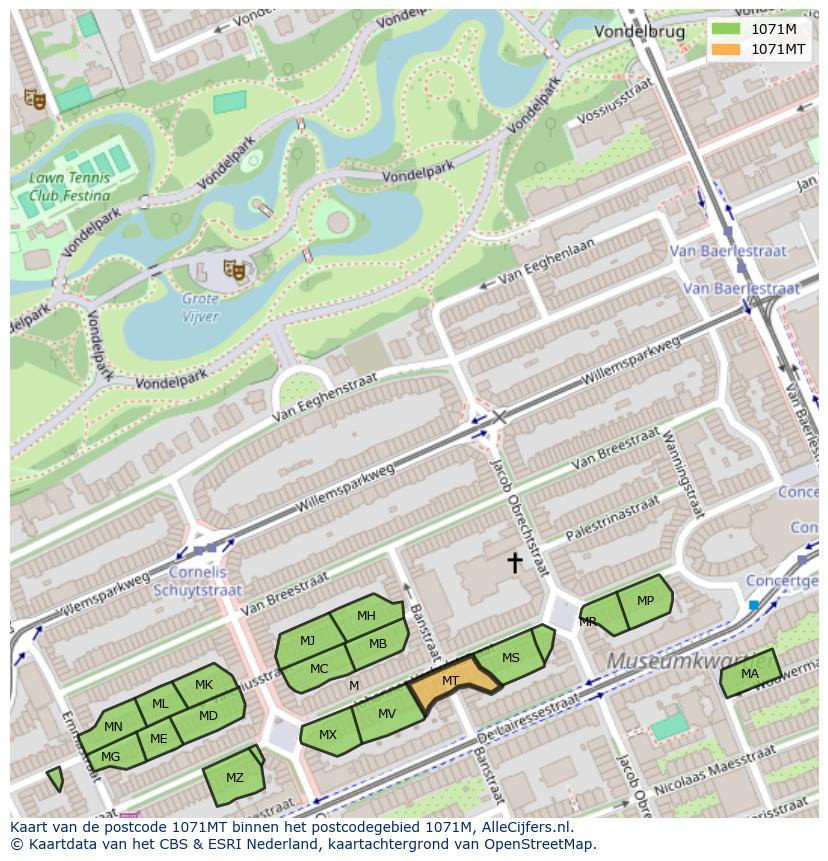 Afbeelding van het postcodegebied 1071 MT op de kaart.