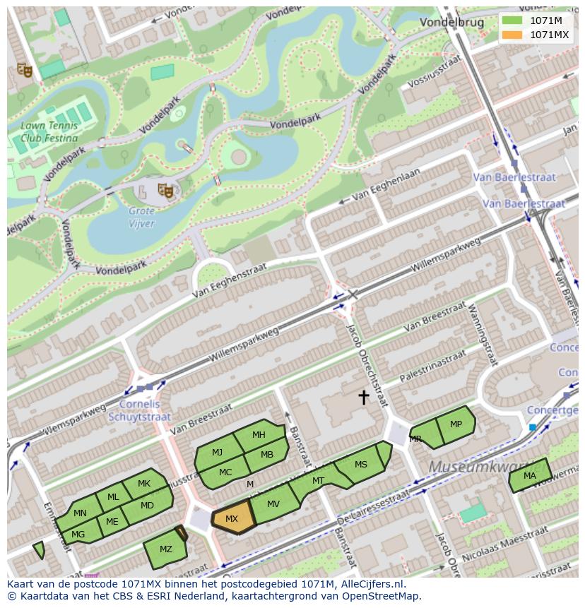 Afbeelding van het postcodegebied 1071 MX op de kaart.