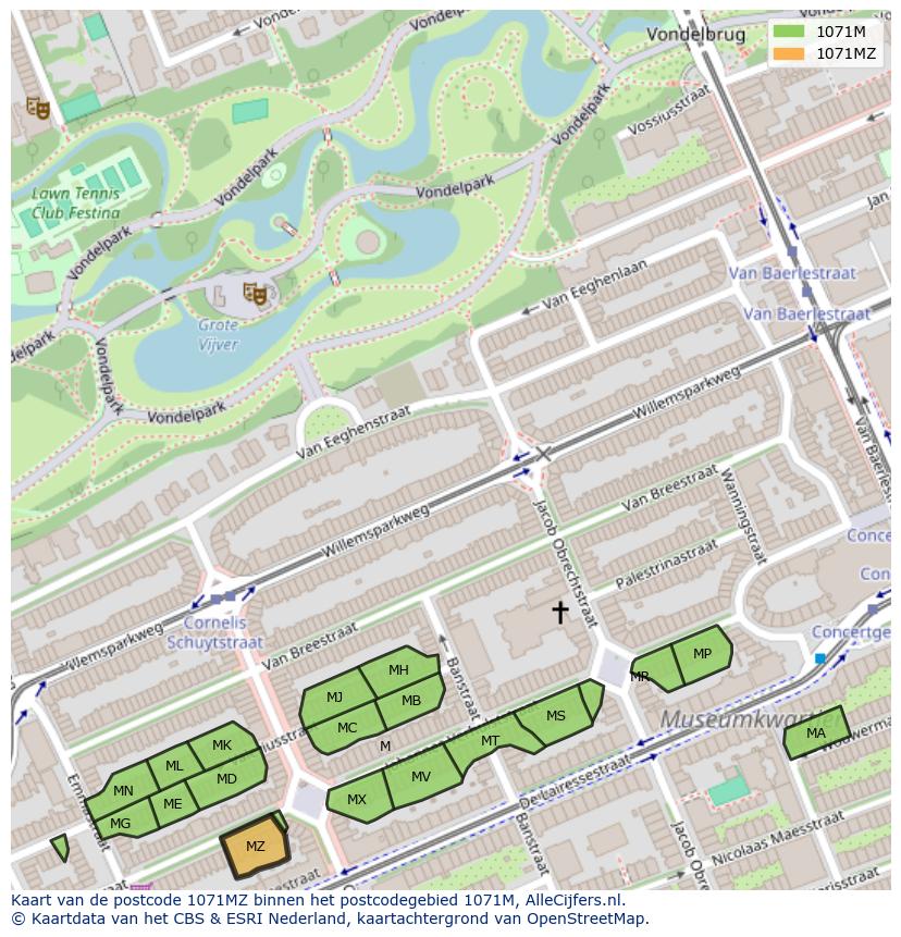 Afbeelding van het postcodegebied 1071 MZ op de kaart.