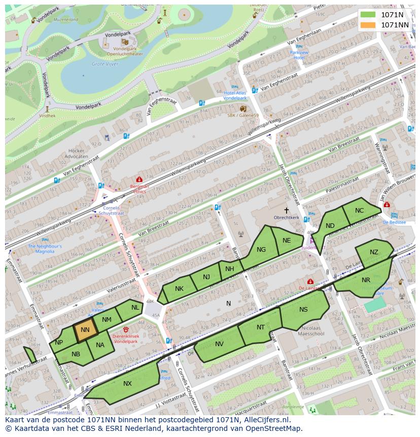 Afbeelding van het postcodegebied 1071 NN op de kaart.