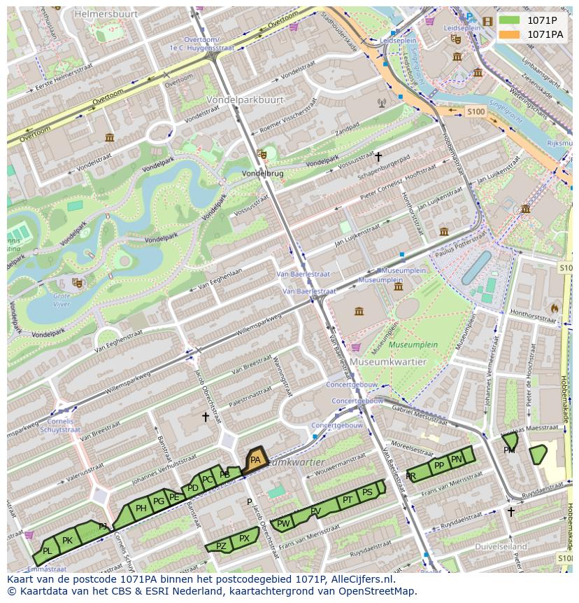 Afbeelding van het postcodegebied 1071 PA op de kaart.