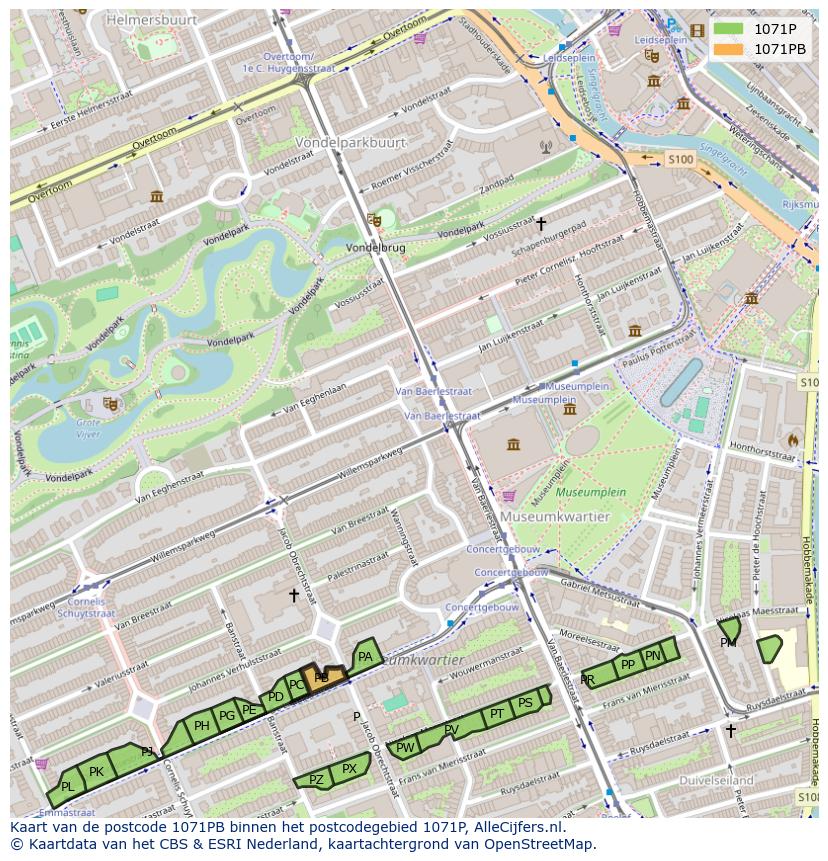 Afbeelding van het postcodegebied 1071 PB op de kaart.