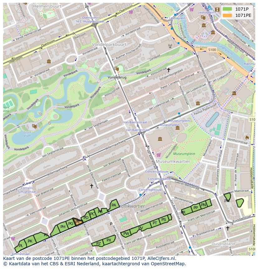 Afbeelding van het postcodegebied 1071 PE op de kaart.