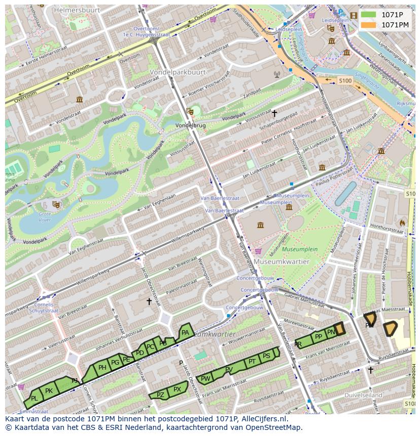 Afbeelding van het postcodegebied 1071 PM op de kaart.