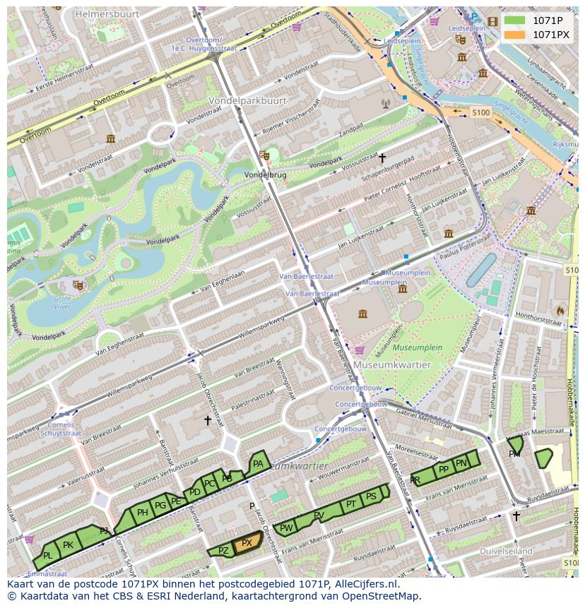 Afbeelding van het postcodegebied 1071 PX op de kaart.