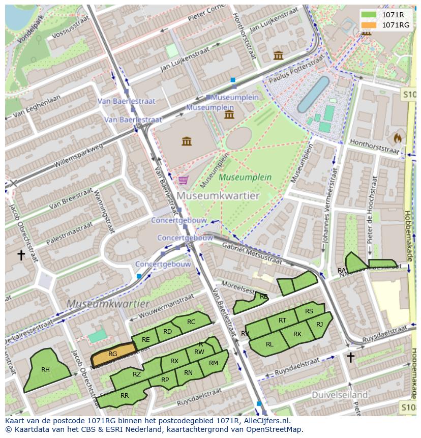 Afbeelding van het postcodegebied 1071 RG op de kaart.