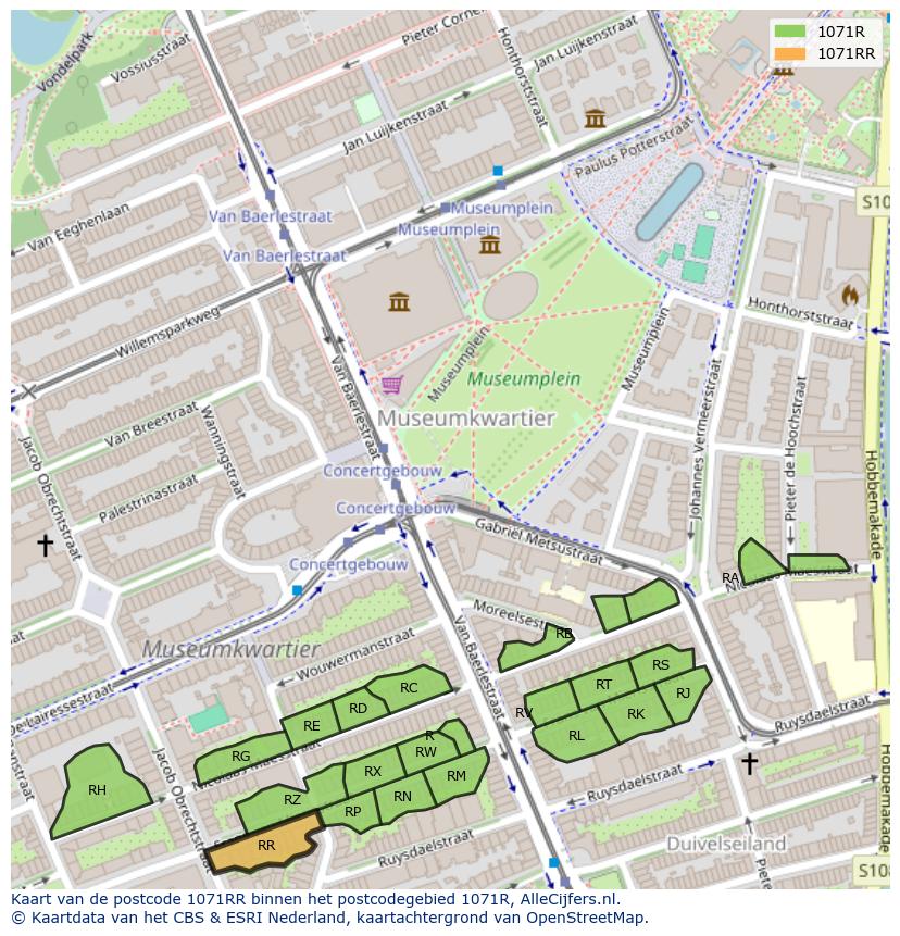 Afbeelding van het postcodegebied 1071 RR op de kaart.