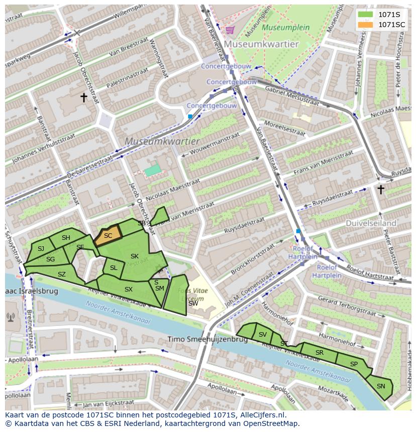 Afbeelding van het postcodegebied 1071 SC op de kaart.