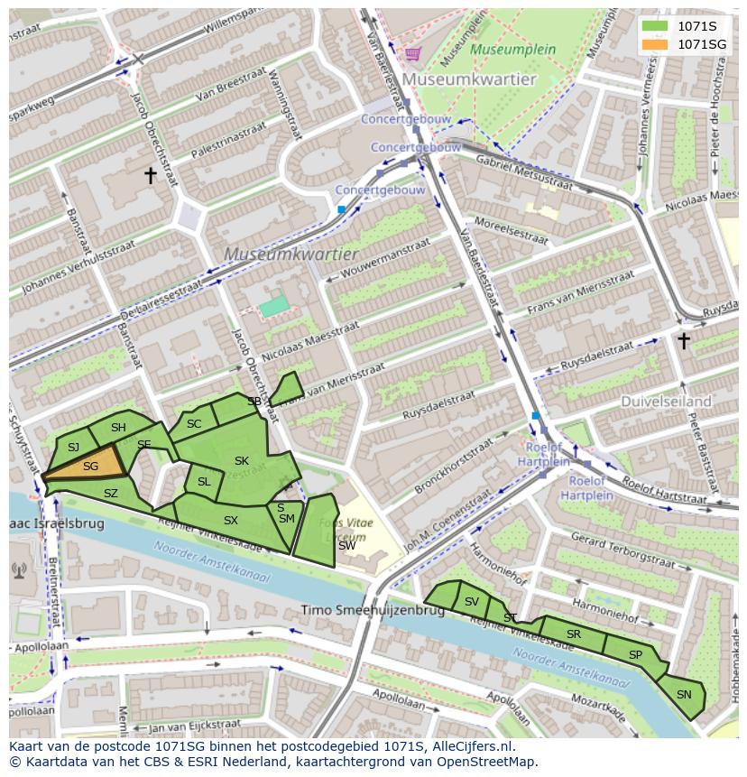 Afbeelding van het postcodegebied 1071 SG op de kaart.