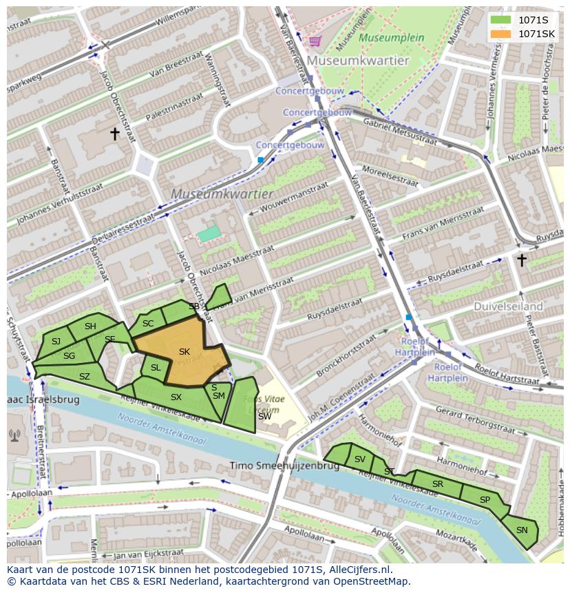 Afbeelding van het postcodegebied 1071 SK op de kaart.