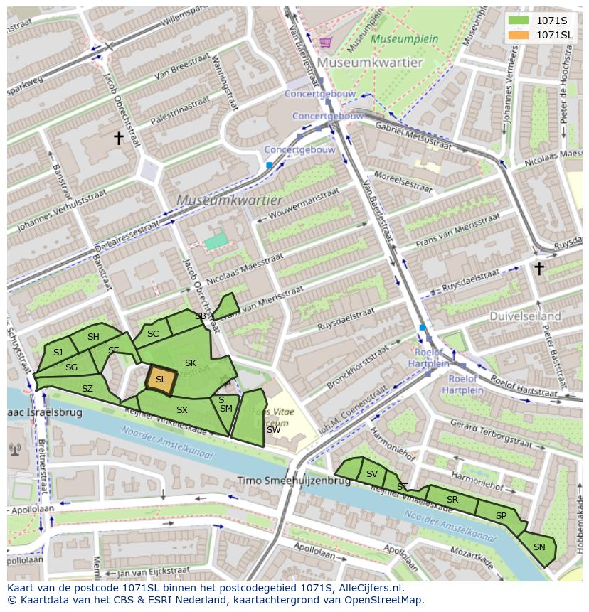 Afbeelding van het postcodegebied 1071 SL op de kaart.
