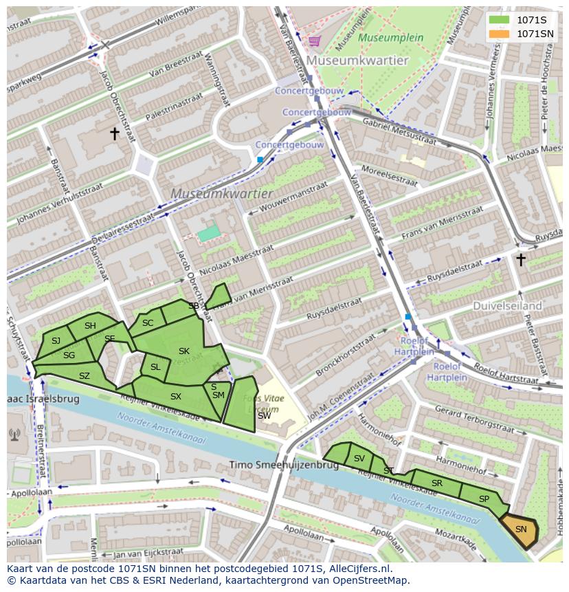 Afbeelding van het postcodegebied 1071 SN op de kaart.