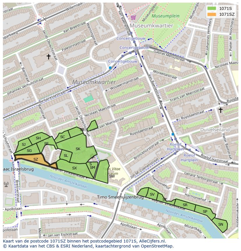 Afbeelding van het postcodegebied 1071 SZ op de kaart.