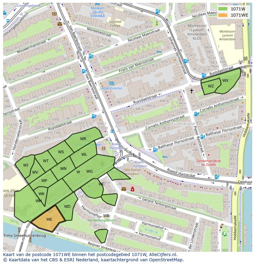Afbeelding van het postcodegebied 1071 WE op de kaart.