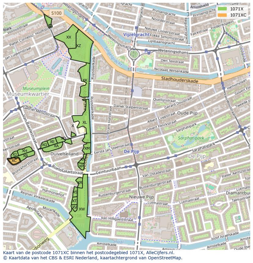 Afbeelding van het postcodegebied 1071 XC op de kaart.
