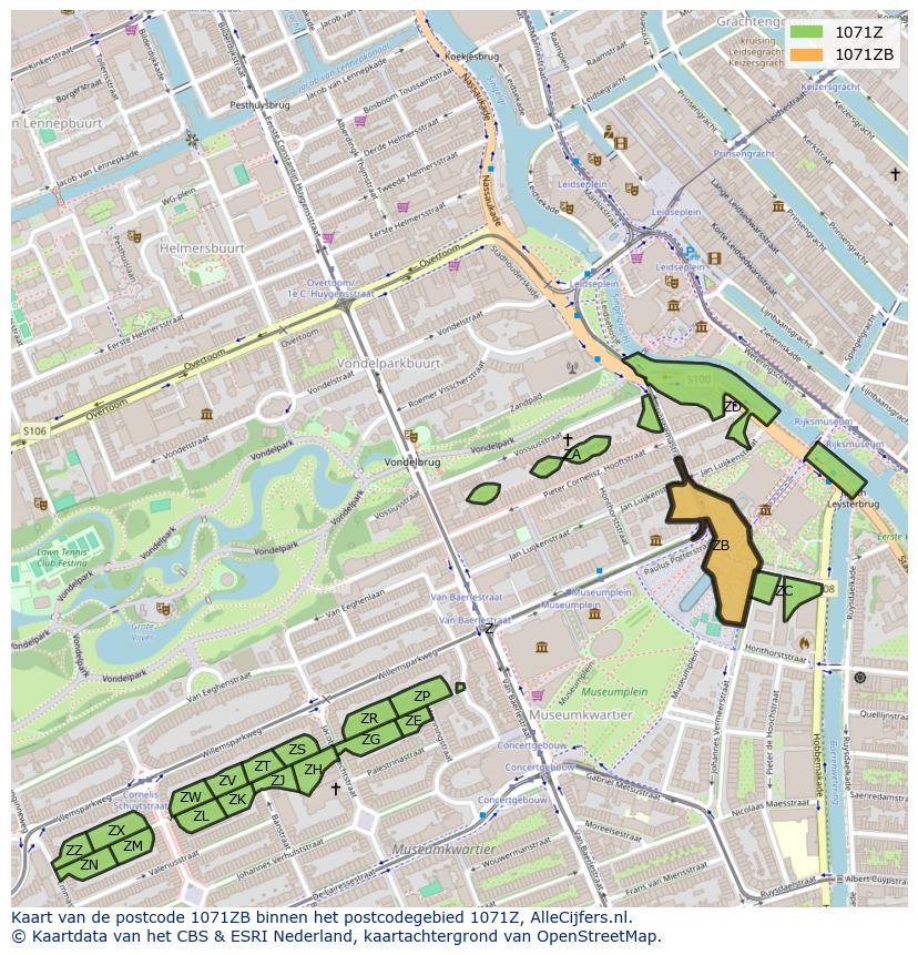 Afbeelding van het postcodegebied 1071 ZB op de kaart.