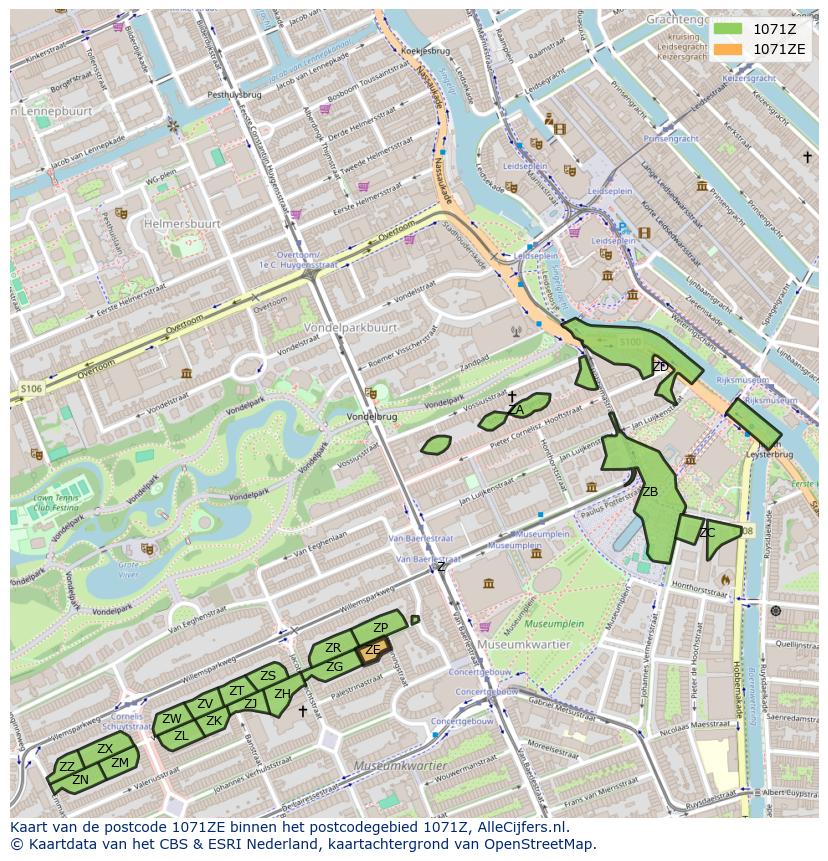 Afbeelding van het postcodegebied 1071 ZE op de kaart.