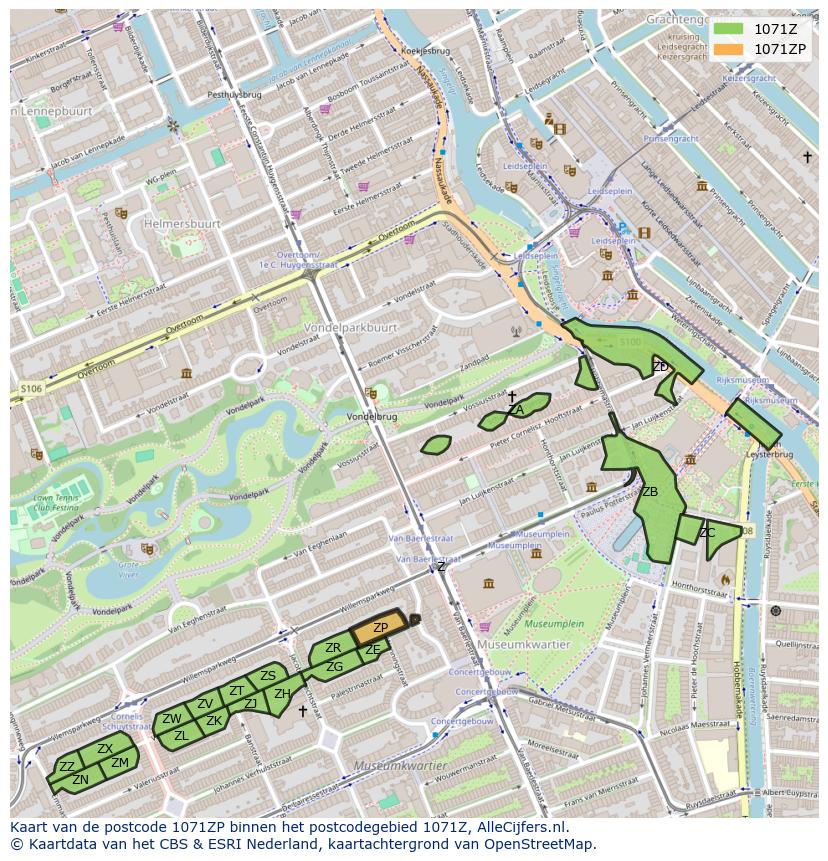 Afbeelding van het postcodegebied 1071 ZP op de kaart.