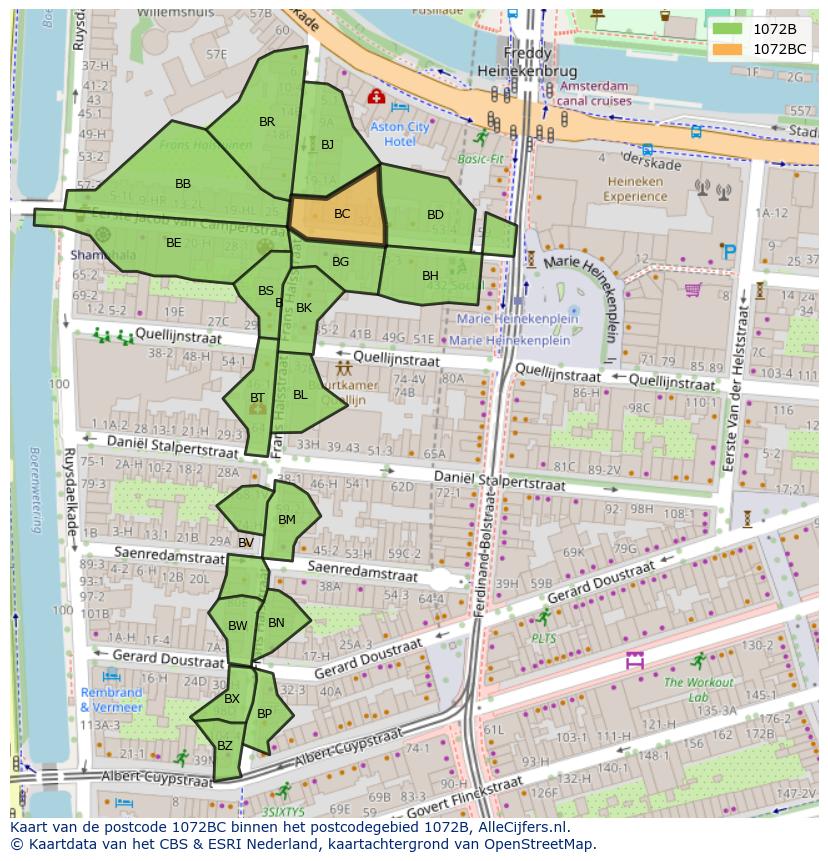 Afbeelding van het postcodegebied 1072 BC op de kaart.