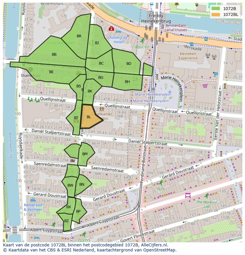 Afbeelding van het postcodegebied 1072 BL op de kaart.