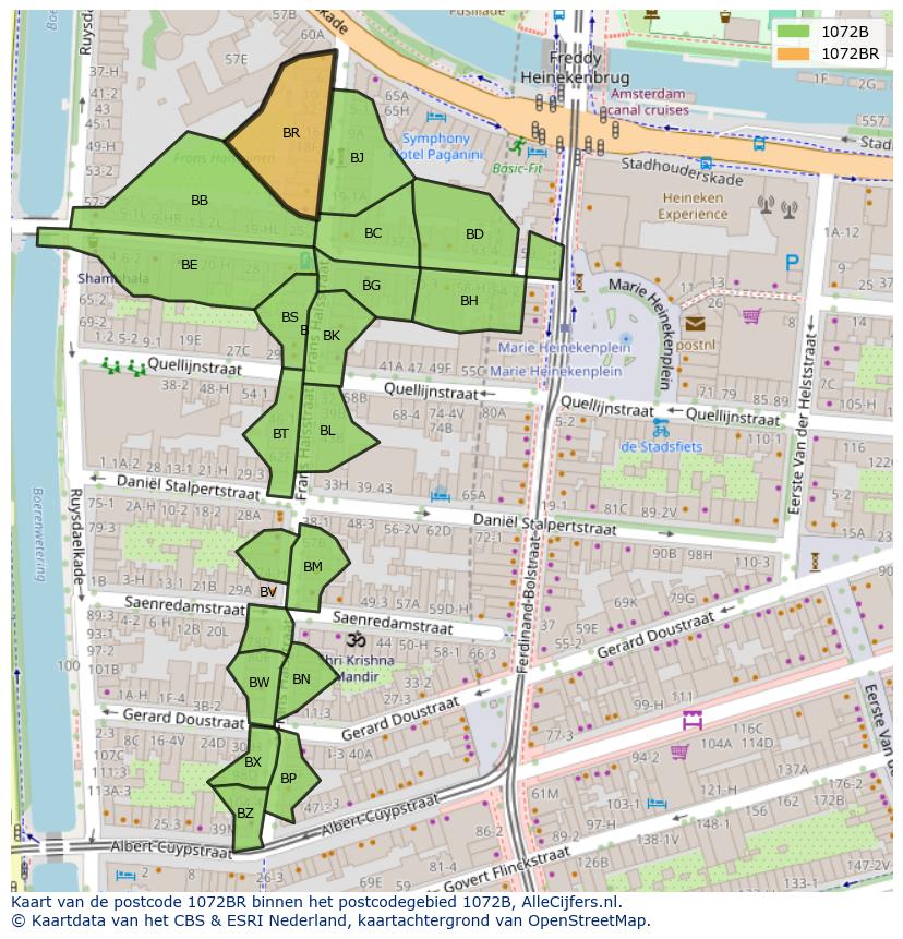 Afbeelding van het postcodegebied 1072 BR op de kaart.